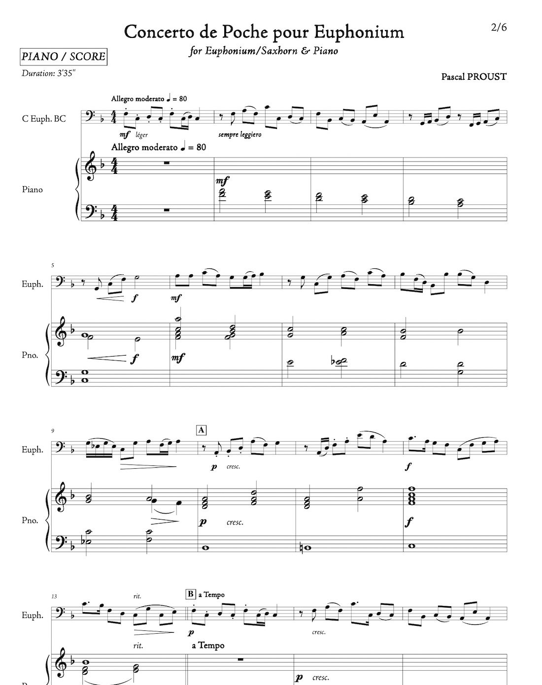 P. PROUST - Concerto de Poche pour Saxophone Alto - Partition pour Saxophone  Alto et Piano
